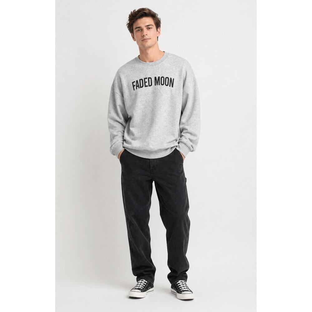 Faded Moon Mens Crewneck Sweatshirt Size XL Heather Grey New Pullover